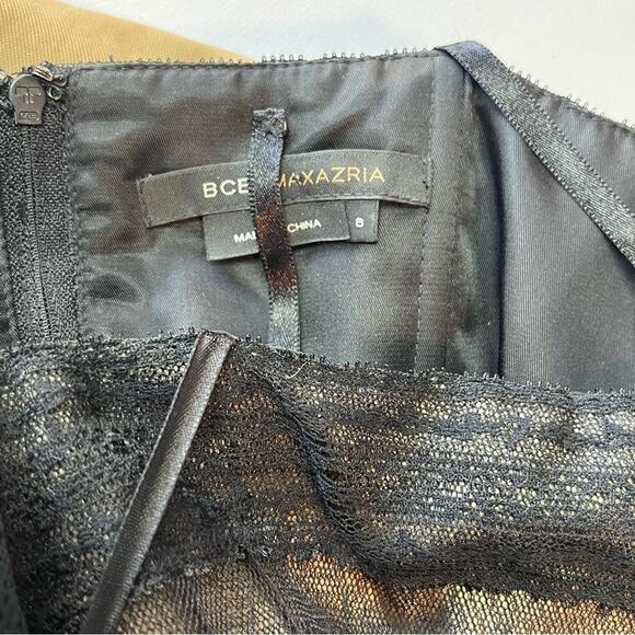 BCBGMaxAzria Lace Tiered Ostrich Feather Strapless Cocktail Dress 8 EUC - Picture 2 of 8